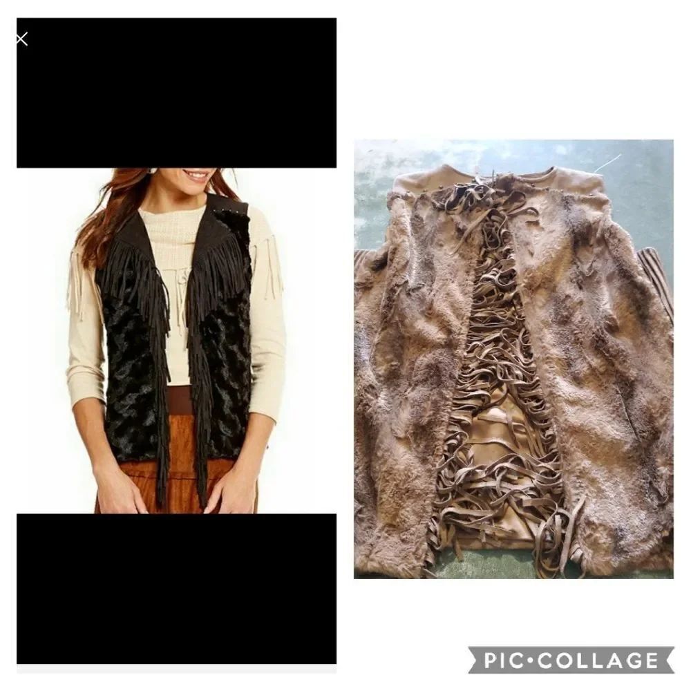 Reba faux fur and fringe brown vest sz small